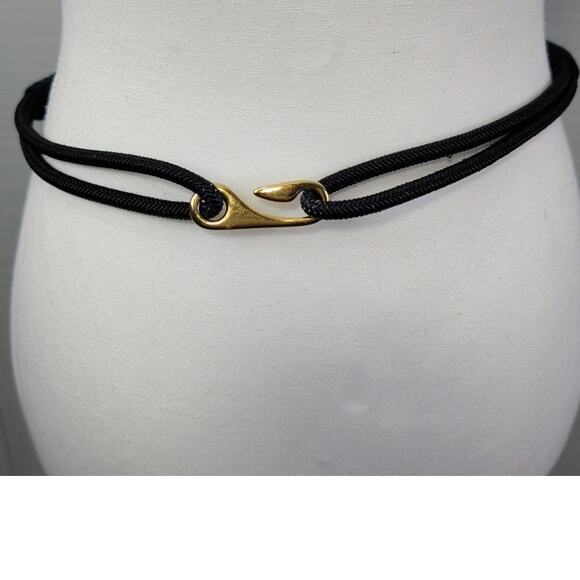 Vintage Leather Shop Womens Black Belt Woven Braided Rope Gold Hardward Stretch - Picture 2 of 8